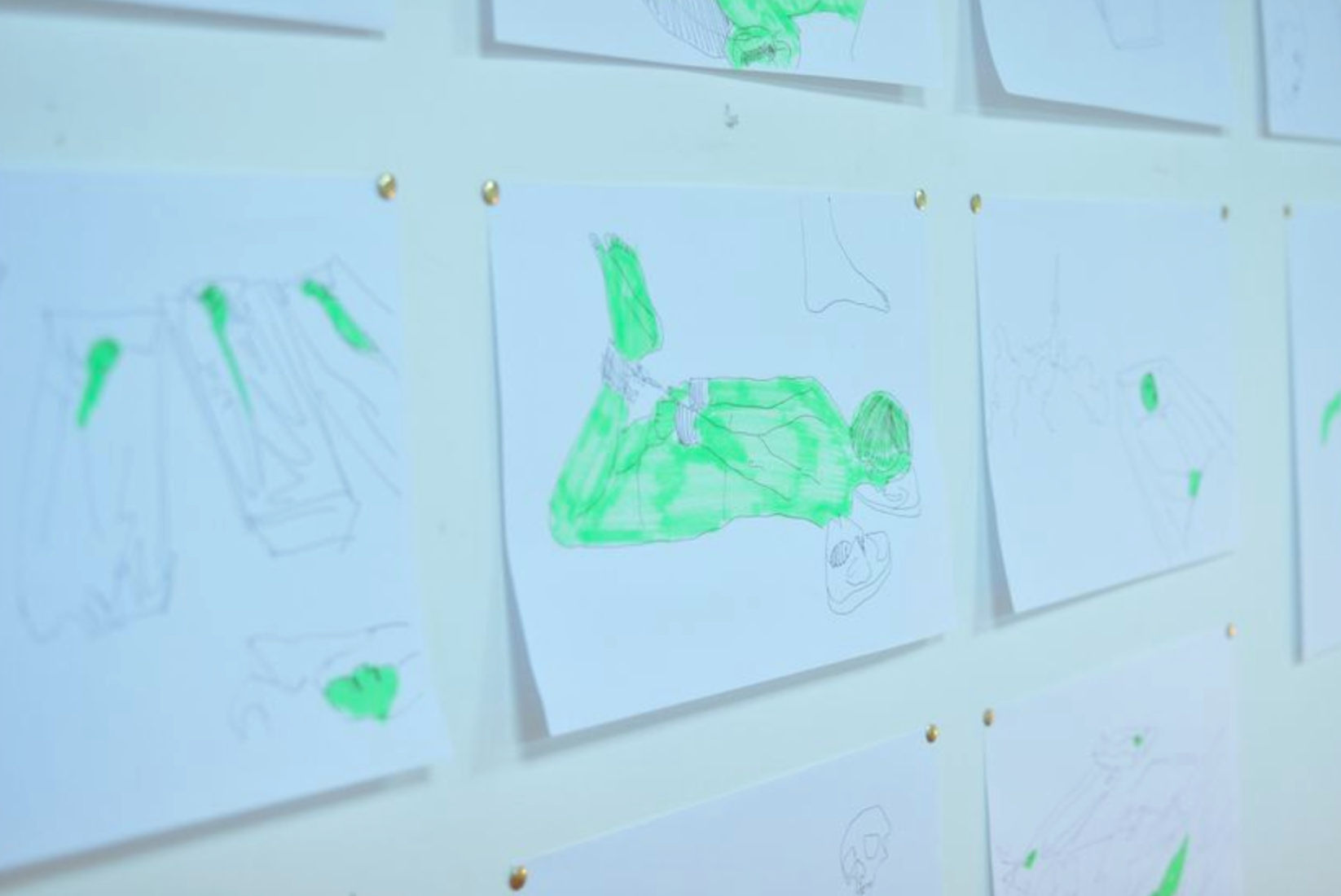Andrii Siguntsov — drawings installed in the exhibition, 2014.