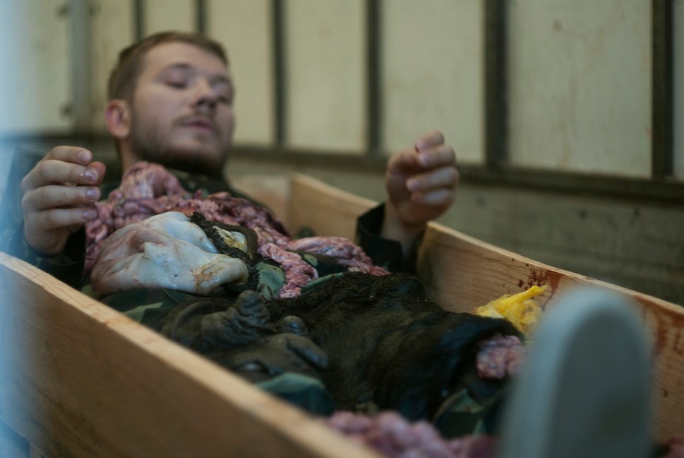 In the coffin during my performance, Odesa, 2014.