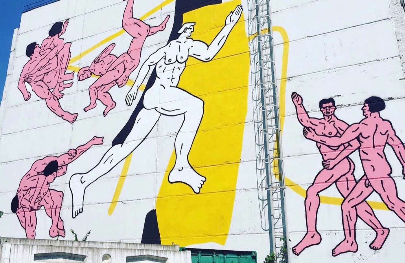 WE BAD — pink wrestlers mural, 2017 · DTF Magazine