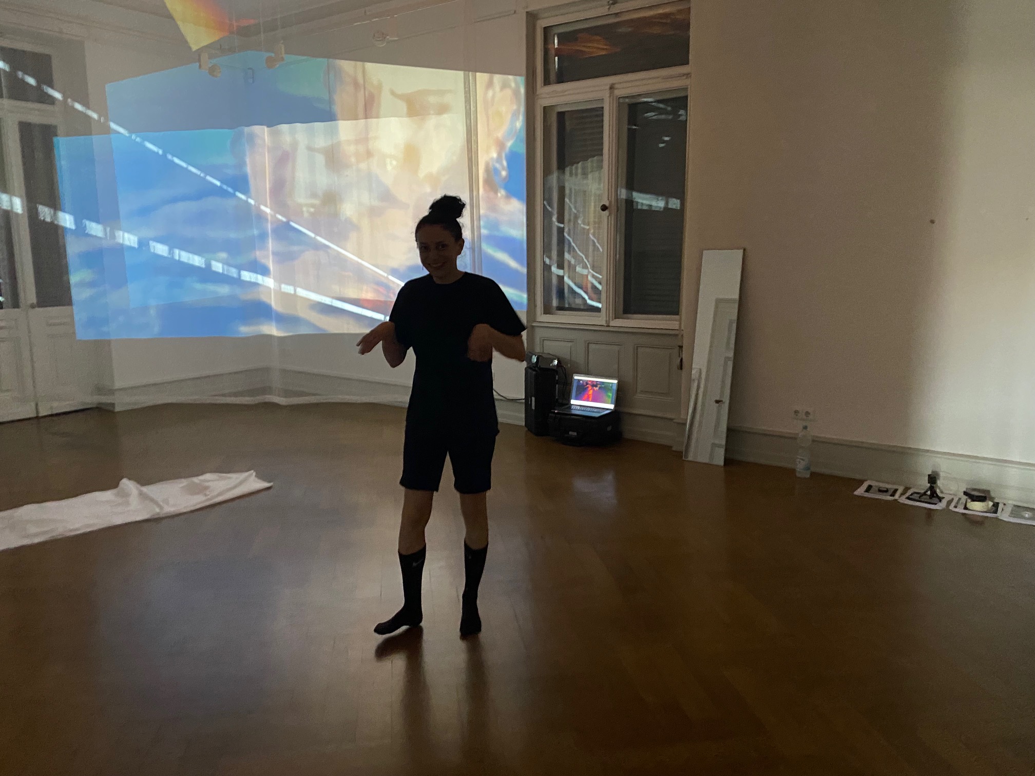 Installing a video projection at Villa Böhm