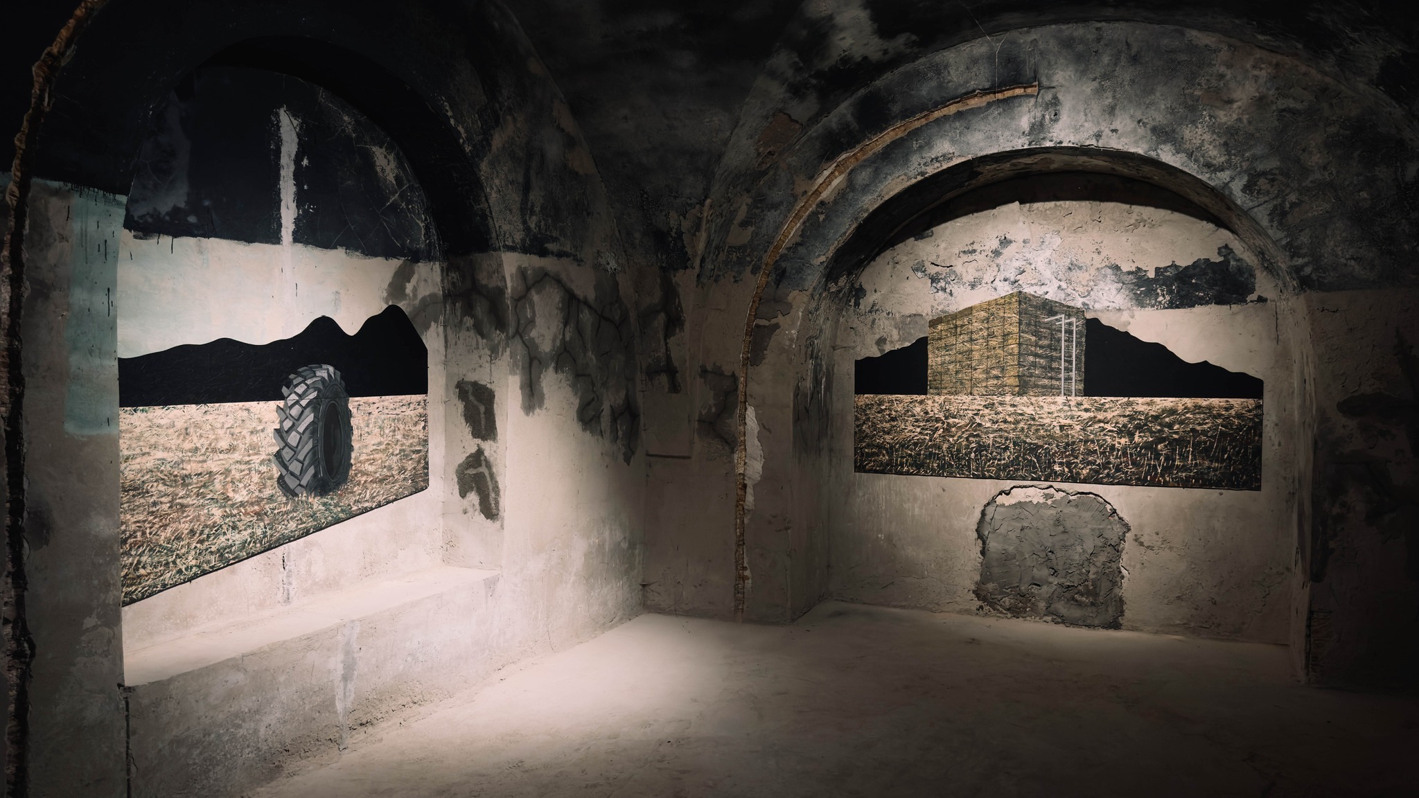 Landscapes on OSB in the exhibition space