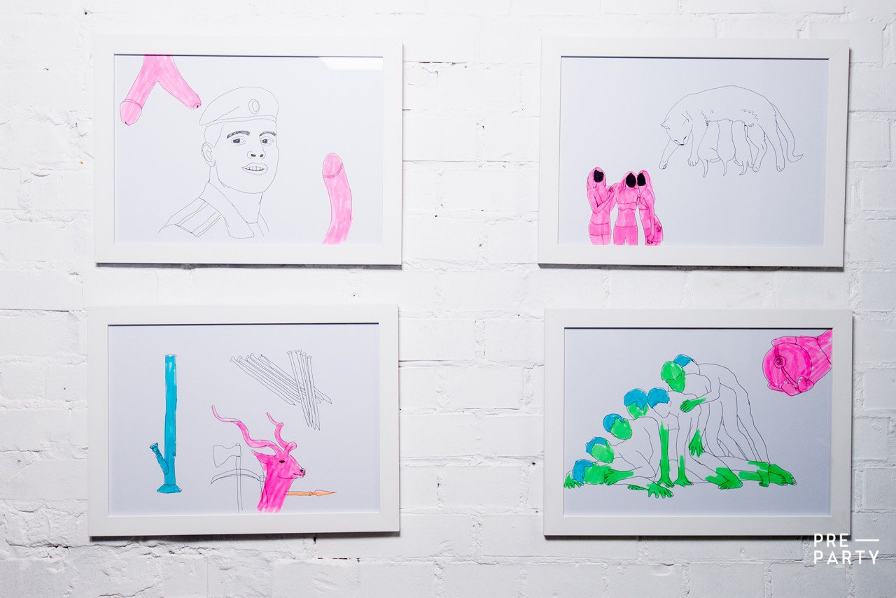 Andrii Siguntsov — drawings installed in My Magic Home, Bereznitsky Aesthetics, 2016. Photo: Pre-Party.