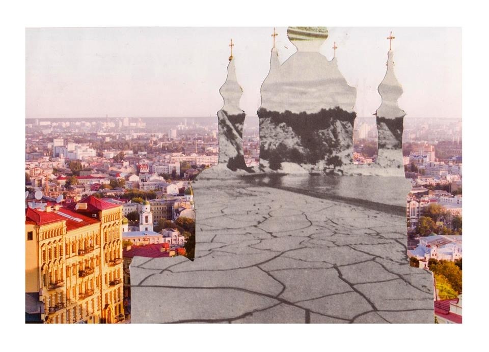 Iryna Vale. Collage with a cityscape and the silhouette of a cathedral · Archidea / Iryna Vale